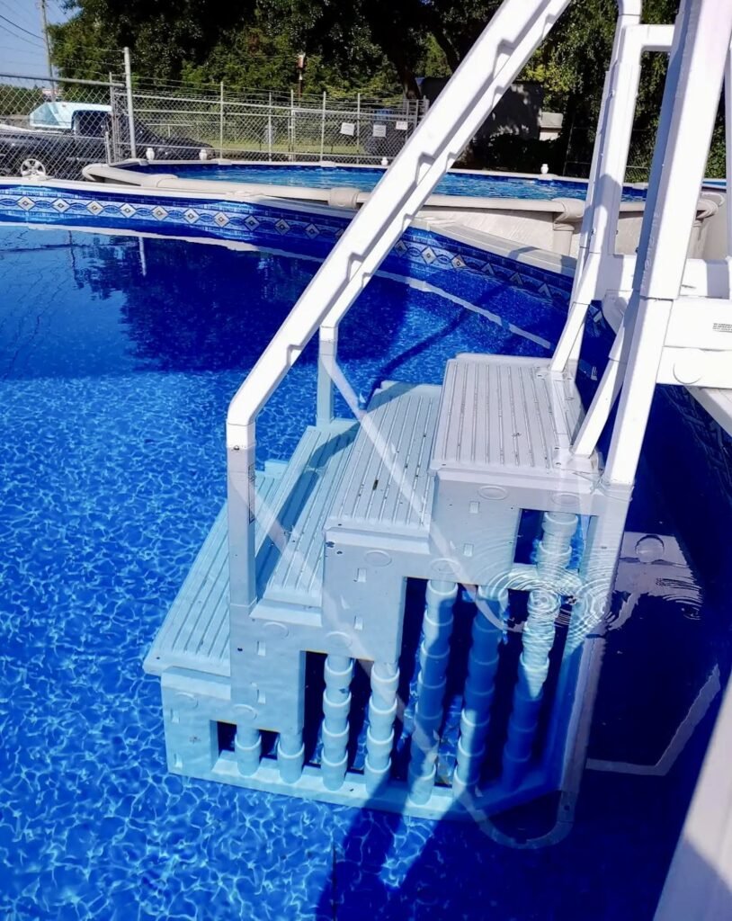 pool steps inside above-ground pool