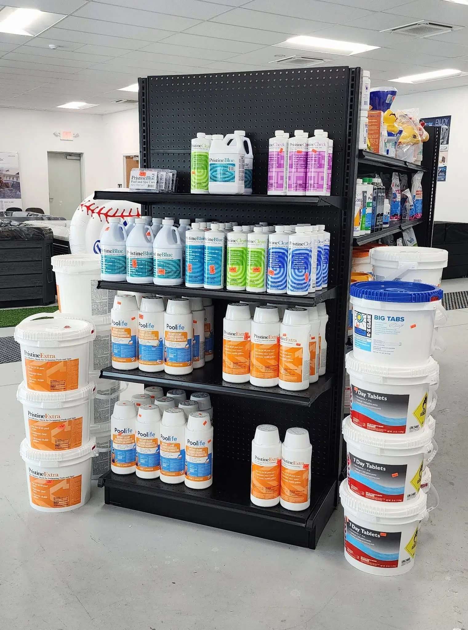 pool chemicals on shelf
