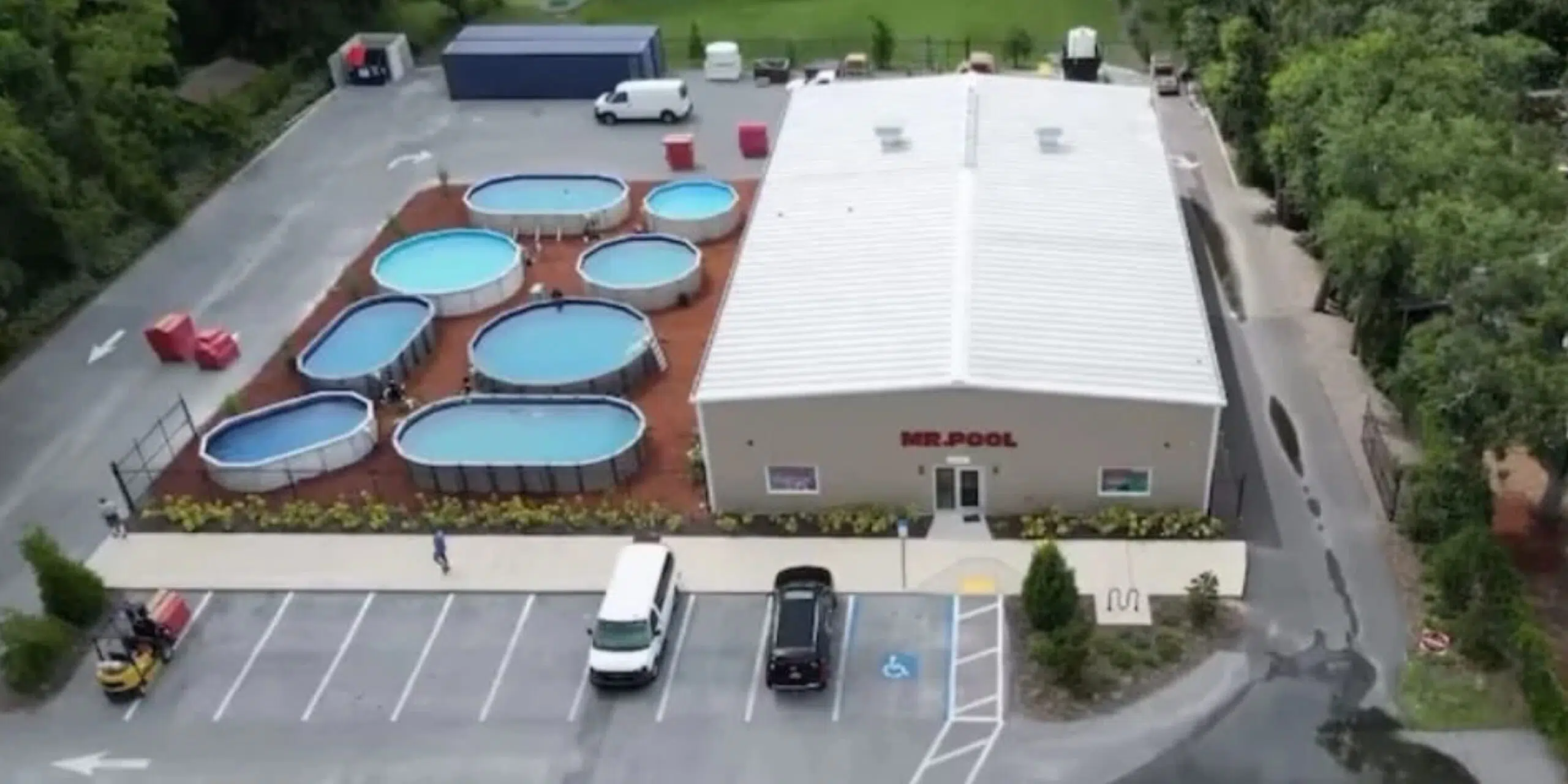 Swimming pool showroom with multiple pools