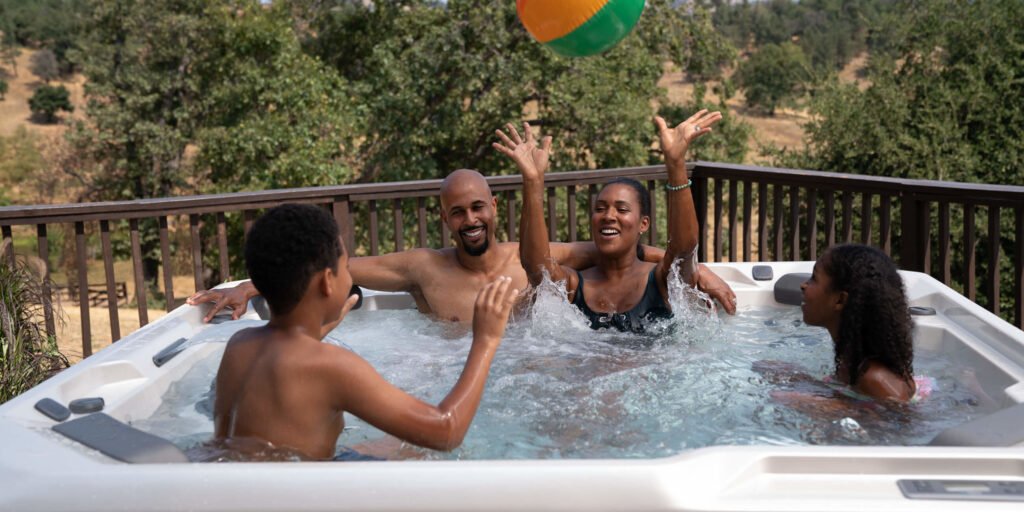 family in hot spring spa